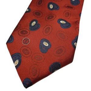 HALSTON III Mens Red Abstract Record Oval Pattern Polyester Silk Blend Necktie